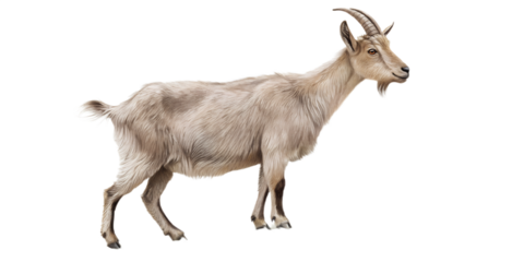Goat standing in a natural pose. Realistic farm animal isolated on transparent background.