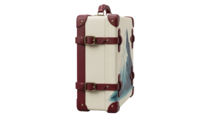 Isolated vintage suitcase, retro travel gear with leather trim, old fashioned luggage item