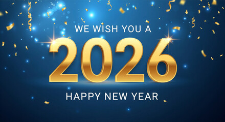 A festive digital illustration announces Happy New Year 2026