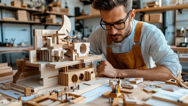 selective focus person building a model hands-on concept