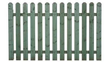 Isolated Picket Fence Section, Rustic Wood Paneling, Green Paint, Garden Border, Enclosure