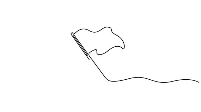 Self animated continuous one-line art illustration of a waving flag on a flag pole
