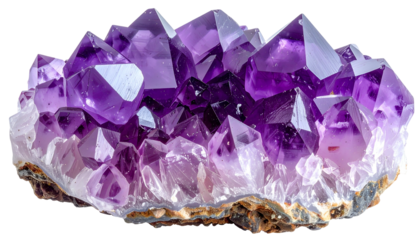 A cluster of crystalline, purple, and translucent structures
