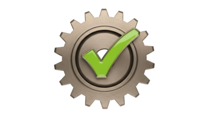 Isolated Correct Gear, Success, Green Check Mark, Mechanical Symbol, OK, Mechanical Element