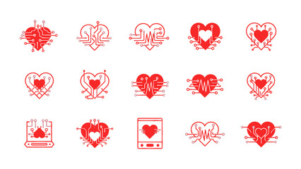 Digital Hearts: A collection of intricately designed, stylized digital hearts, embodying the intersection of technology and emotion. Perfect for illustrating themes of love, data, and connection. 