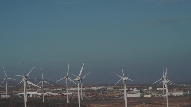 Wind turbines generating electricity in Montana Pelada, Tenerife, Canary Islands, Spain