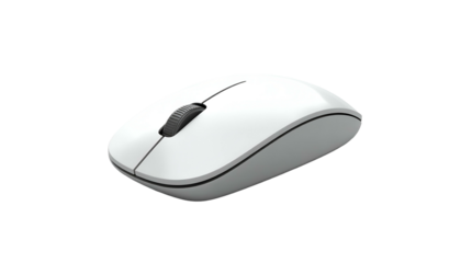 A sleek, wireless, white computer mouse with a scroll wheel, isolated on black