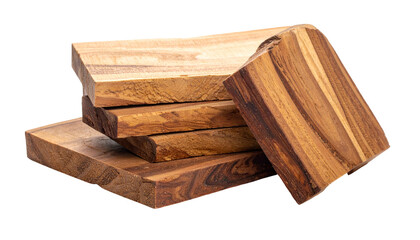 Stacked, rectangular wooden cutting boards of varying sizes, with rich grain, against black