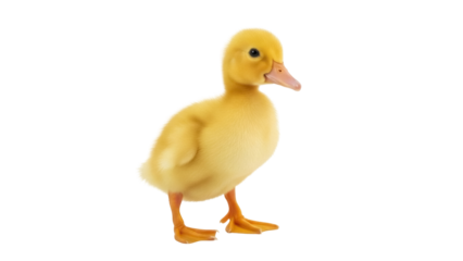 Isolated yellow duckling standing, looking off to the side in a simple eye-level shot