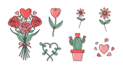 Valentine's day art : Delightful illustration art of Valentine's day. A romantic assortment featuring bouquet of roses, charming tulips, blooming flowers. © Tahura