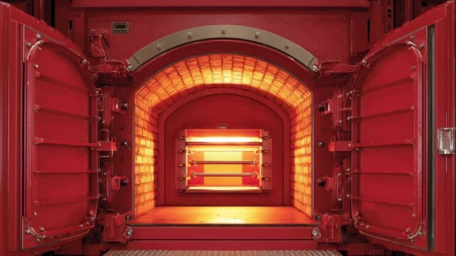 Focused medium angle on a highcapacity industrial redrying oven with adjustable heat settings illustrating advanced safety features and versatile loading mechanisms.
