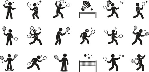 Stick Figures Playing Tennis and Badminton