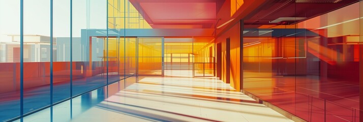 modern architecture with a colourful glass facade on a futuristic building