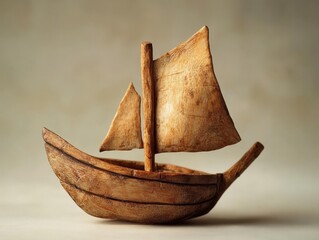 A small ship made of wood.
