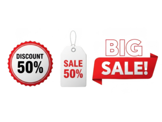 Promotional sale badges isolated on transparent background