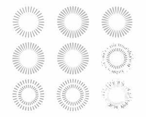 Abstract arrangement of radiating lines forming circular patterns on a white background