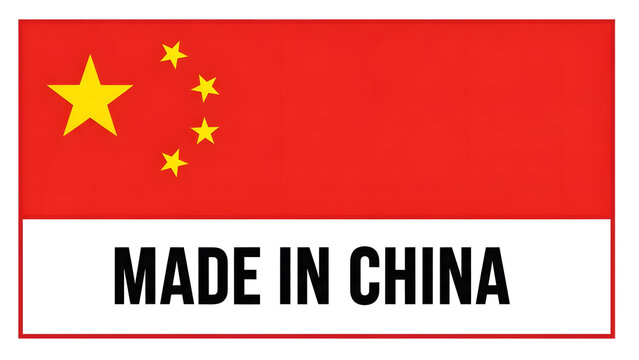 Made in china label with chinese flag on red and transparent background