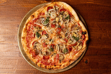 Pizza with onions and mushrooms