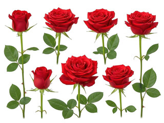 Fototapeta premium Collection of red roses isolated on transparent background
