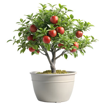 Bonsai tree with red fruit in white pot