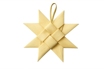 Woven straw star christmas decoration with transparent background