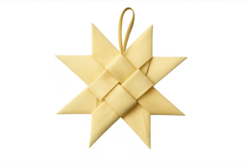 Woven straw star christmas decoration with transparent background