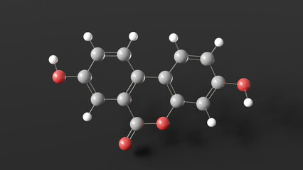 urolithin a molecule 3d, molecular structure, ball and stick model, structural chemical formula natural metabolite