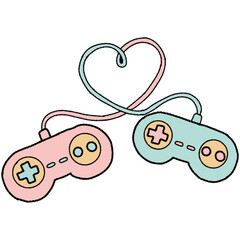 Pastel game controllers with heart-shaped cord