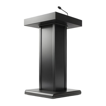 A sleek modern lectern with a built in microphone