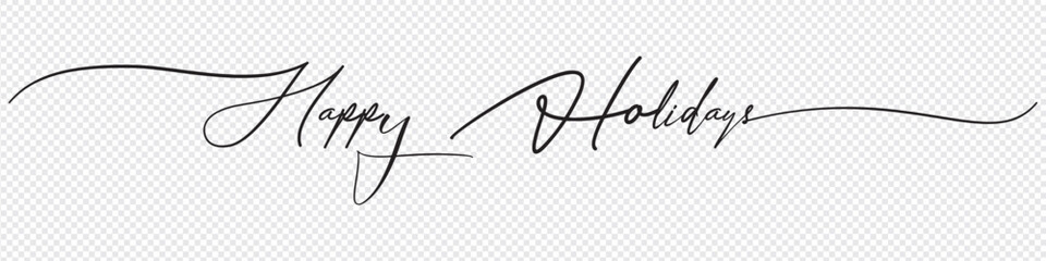 Calligraphic happy holidays in ballpoint pen style isolated on white background. Rounded happy holidays sign in script text in lower caps. The word autumn written in ballpoint style .