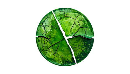 A cracked green plate with a textured, organic appearance, set against a black backdrop