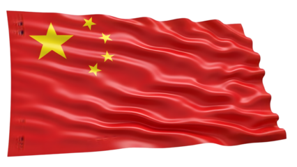 The flag of china waving isolated on transparent background with yellow stars