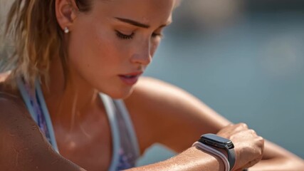 Shot of a fitness enthusiast analyzing health data from a sensorrich wearable with multiple connectivity options focusing on lifestyle and wellness tracking. - Powered by Adobe