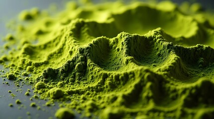 Vibrant Green Matcha Powder Texture with Organic Swirling Patterns