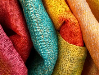 Brightly colored silk cloth with a textured surface, perfect for use in designs.
