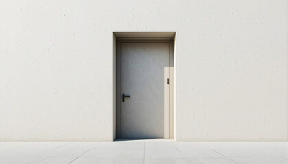 Minimalist white wall with a slightly ajar door, ideal for architectural and design concepts