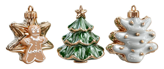 Festive Christmas Hanging Decor Items Featuring Tree and Gingerbread Designs