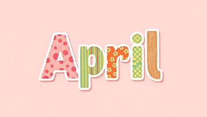 Colorful April Month Illustration with Floral and Patterned Letters.
