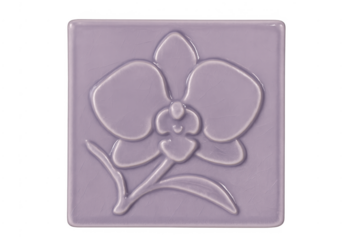 Ceramic bas-relief orchid tile on transparent background