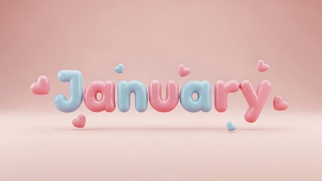 January Balloon Text with Hearts on Pink Background. - Powered by Adobe