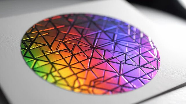Close Up of Geometric Holographic Sticker Showing Metallic Rainbow Spectrum