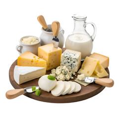 Fresh Cheese Assortment Dairy Platter with Milk  Butter