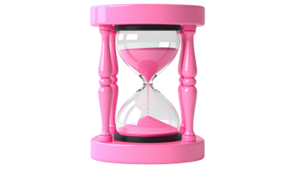A pink hourglass shows sand flowing, symbolizing the passage of time