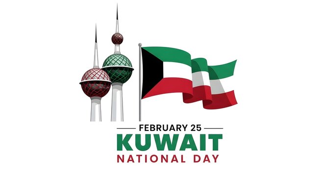Kuwait national day celebrations with traditional architecture and flag