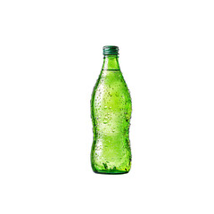 Refreshing green glass bottle with condensation, perfect for summer drinks or health ads, vibrant and fresh, ideal for beverage marketing, vibrant and cool