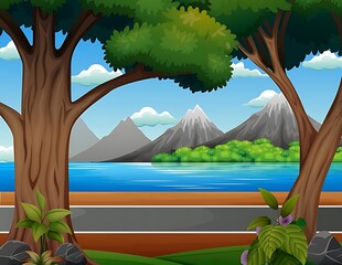 Lush Forest Lake and Mountain Range Nature Landscape