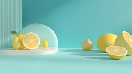 Summer Refreshing Lemon Scene with Soft Background and 3D Iconic Elements