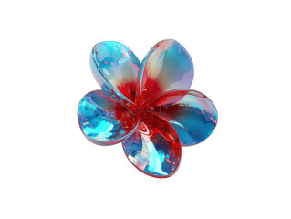Iridescent Glass Plumeria Flower with Red and Blue Hues on Black frangipani isolated on a transparent background