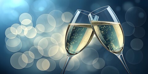 a festive banner featuring champagne glasses clinking against an abstract background of sparkling lights, creating a magical atmosphere for celebration and a new year's eve greeting card Generative AI