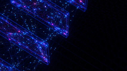 Closeup of Neural network model, LLM structure complex. AI big data processing technological concept backdrop. Machine learning abstract background. Digital quantum computing.